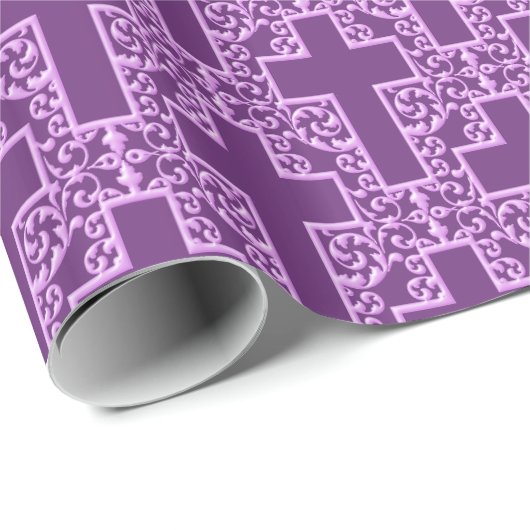 Papier Cadeau Ornate Cross-7-Purple (Coin rond)