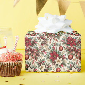 Papier Cadeau Ornement Annonces de Noël & Motif Botanique