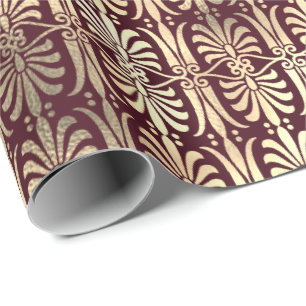 Papier Cadeau Ornement Art Déco Black Gold Sepia Bourgogne Rouge