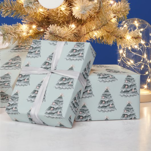 Papier Cadeau Ornement d'arbre blanc de Noël doux (Vacances)