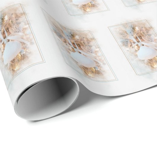 Papier Cadeau Ornement de coquillages avec perle et arc (Coin rond)