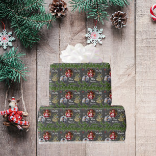 Papier Cadeau Ornement de Joyeux Noël Flocon de Neige Noir Perso