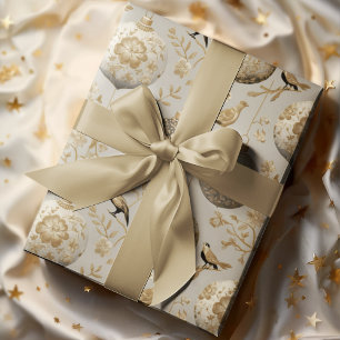 Papier Cadeau Ornement de luxe d'oiseau en or et taupe