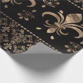 Papier Cadeau Ornement de luxe en noir et or Fleur de lis (Coin)