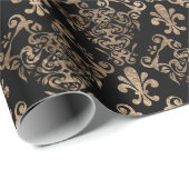 Papier Cadeau Ornement de luxe en noir et or Fleur de lis (Coin rond)