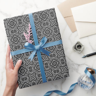 Papier Cadeau ornement de motif ethnique géométrique noir et bla