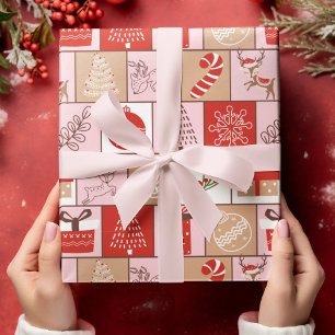 Papier Cadeau Ornement de Noël Arbre de cerfs Motif de flocon de