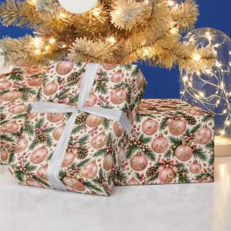 Papier Cadeau Ornement de Noël en or rose poussiéreux et brindil