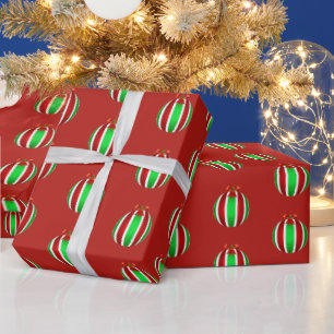 Papier Cadeau Ornement de Noël rayé coloré