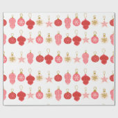 Papier Cadeau Ornement de Noël rose, rouge et or (Plat)