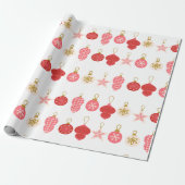 Papier Cadeau Ornement de Noël rose, rouge et or (Déroulé)