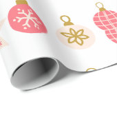 Papier Cadeau Ornement de Noël rose, rouge et or (Coin rond)