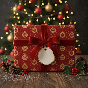 Papier Cadeau Ornement de Noël rouge et or et flocon de neige