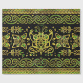 Papier Cadeau Ornement de papillons celtes - Vert et or (Plat)