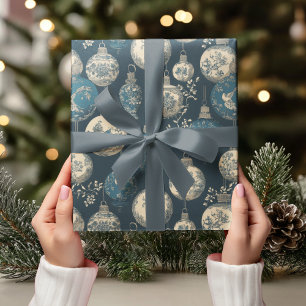 Papier Cadeau Ornement de toile Navy et Or Luxe