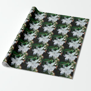 Papier Cadeau Ornement - Décoration Poinsettia Argent