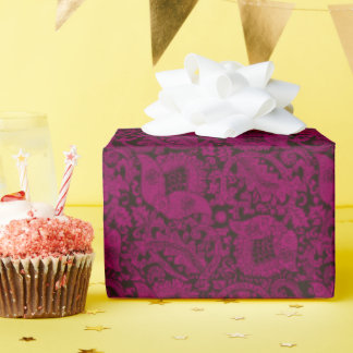 Papier Cadeau Ornement floral unique violet noir