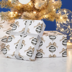 Papier Cadeau Ornement Noël Rayures Noir Blanc