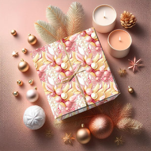 Papier Cadeau Ornement Rose Gold Noël Motif Joyeux#17 ID1009