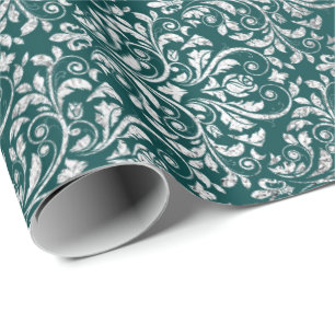 Papier Cadeau Ornement royal Damask Turquoise Silver Vip