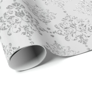 Papier Cadeau Ornement royal monochromatique Damask Argent