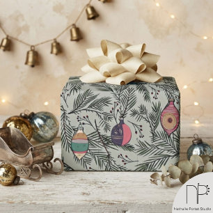 Papier Cadeau Ornement Vintage Vert Sauge