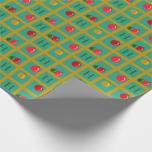 Papier Cadeau Ornemental personnalisé rouge, vert et or (Coin)