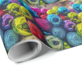 Papier Cadeau Ornements brillants de Noël Bleu Vert Rouge Rose (Coin rond)