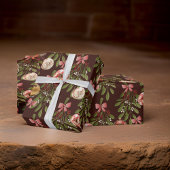 Papier Cadeau Ornements Brown Bow Mistletoe Holly