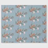 Papier Cadeau Ornements Cônes de Pin Sapin de Noël Bleu (Plat)