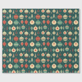 Papier Cadeau Ornements d'arbre de Noël vintage (Plat)