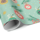 Papier Cadeau Ornements de chats sur Motif d'arbre (Coin rond)