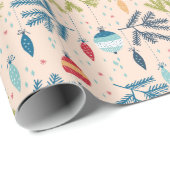 Papier Cadeau Ornements de Noël à l'ancienne accrochés aux arbre (Coin rond)