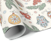 Papier Cadeau Ornements de Noël anciens et panneaux de paix (Coin rond)