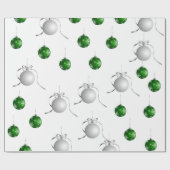 Papier Cadeau Ornements de Noël Argent et Vert (Plat)