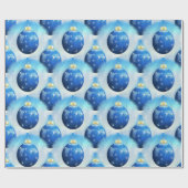 Papier Cadeau Ornements de Noël bleus (Plat)