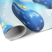 Papier Cadeau Ornements de Noël bleus (Coin rond)