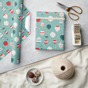 Papier Cadeau Ornements de Noël bleus motif dessin animé
