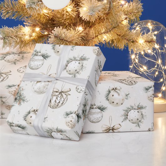 Papier Cadeau Ornements de Noël Crème Chic (Vacances)