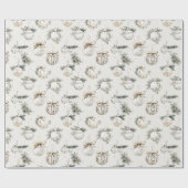 Papier Cadeau Ornements de Noël Crème Chic (Plat)