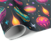 Papier Cadeau Ornements de Noël de Neon (Coin rond)