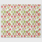 Papier Cadeau Ornements de Noël de style rouge et vert des année (Plat)