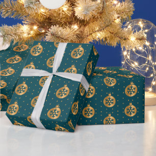 Papier Cadeau Ornements de Noël en or et en bleu Turquoise