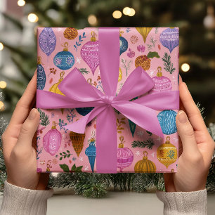 Papier Cadeau Ornements de Noël fantaisistes roses