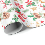 Papier Cadeau Ornements de Noël festifs (Coin rond)