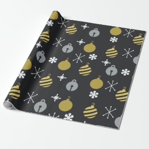 Papier Cadeau Ornements de Noël rétro Or noir
