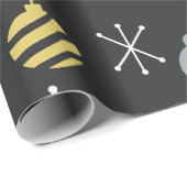 Papier Cadeau Ornements de Noël rétro Or noir (Coin rond)