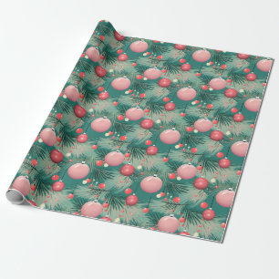 Papier Cadeau Ornements de Noël rose du milieu du siècle