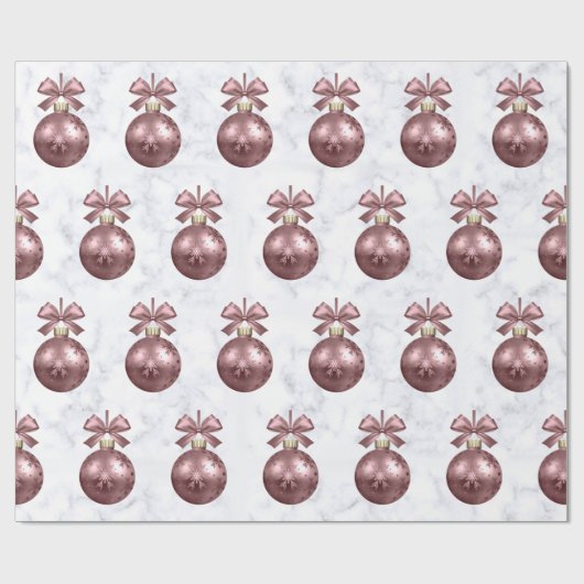 Papier Cadeau Ornements de Noël Rose en or et marbre (Plat)