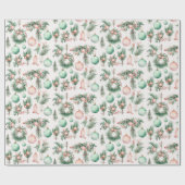 Papier Cadeau Ornements de Noël rose menthe (Plat)